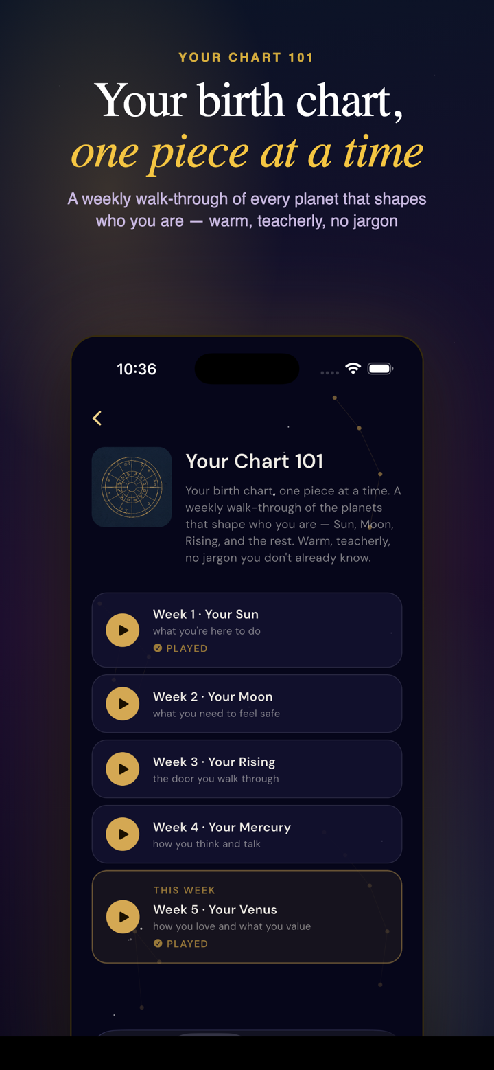 Your Chart 101 — a weekly walk-through of every planet that shapes you